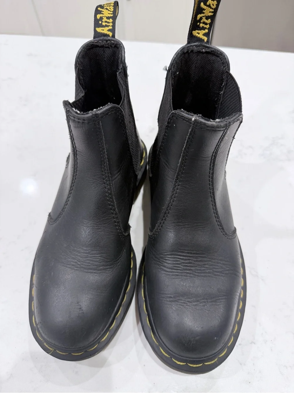 Dr. Martens Kids Black Chelsea Boots with Yellow Stitching